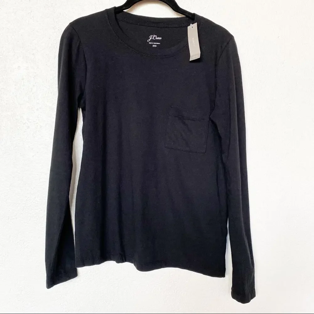 J. Crew Long Sleeve Crewneck Black Pocket Tee Size XXS